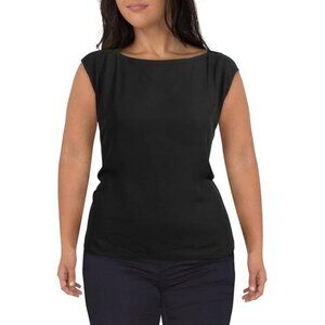 DKNY Women's Blouse Top Boat Neck Cap Sleeve Black Size Medium